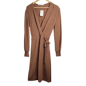 Fraiche by J Nordstrom Wrap Dress Long Sleeve Midi Taupe Sz L Forest‎ Fairy Y2K